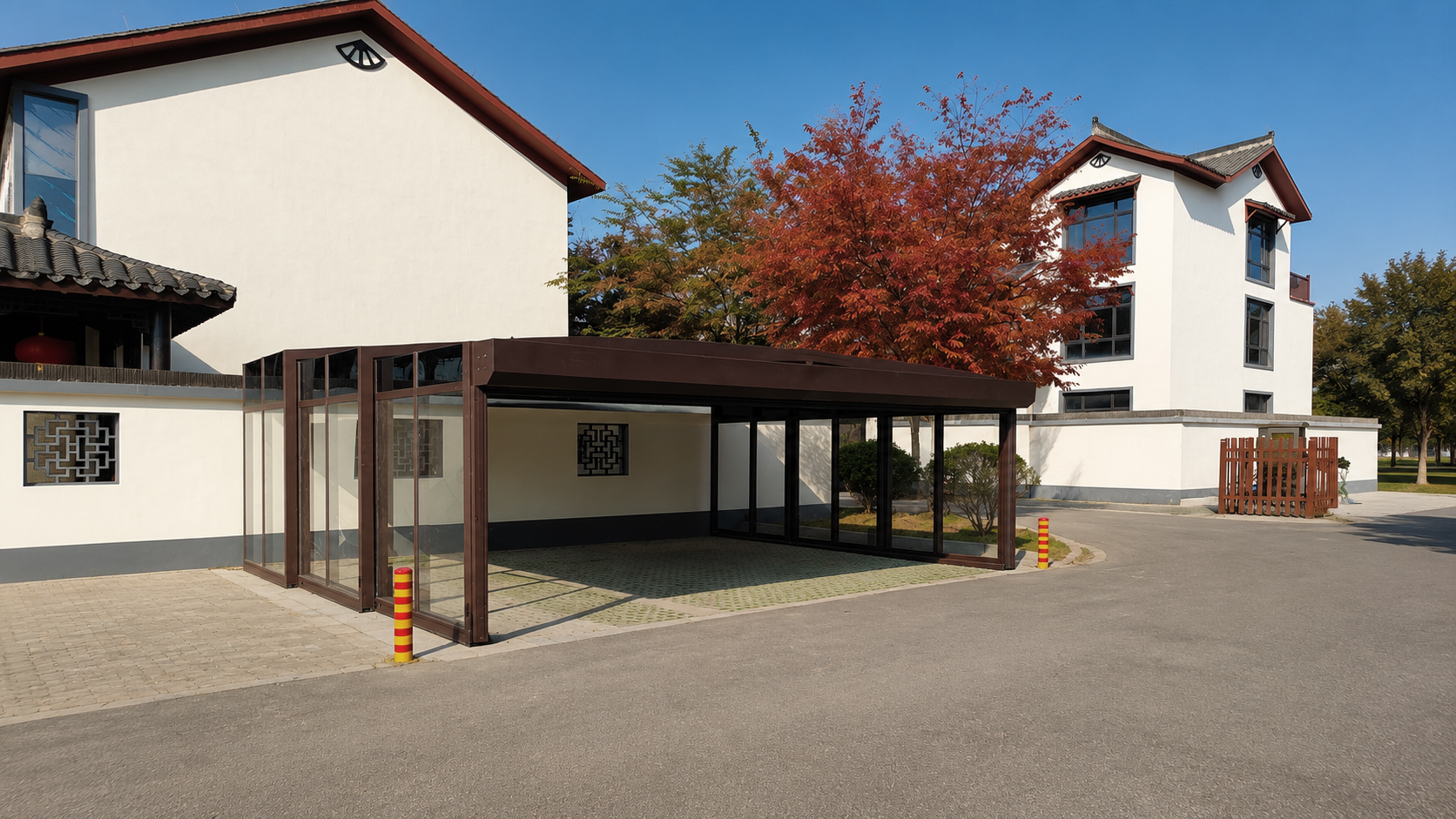 传统建筑双车位伸缩车库